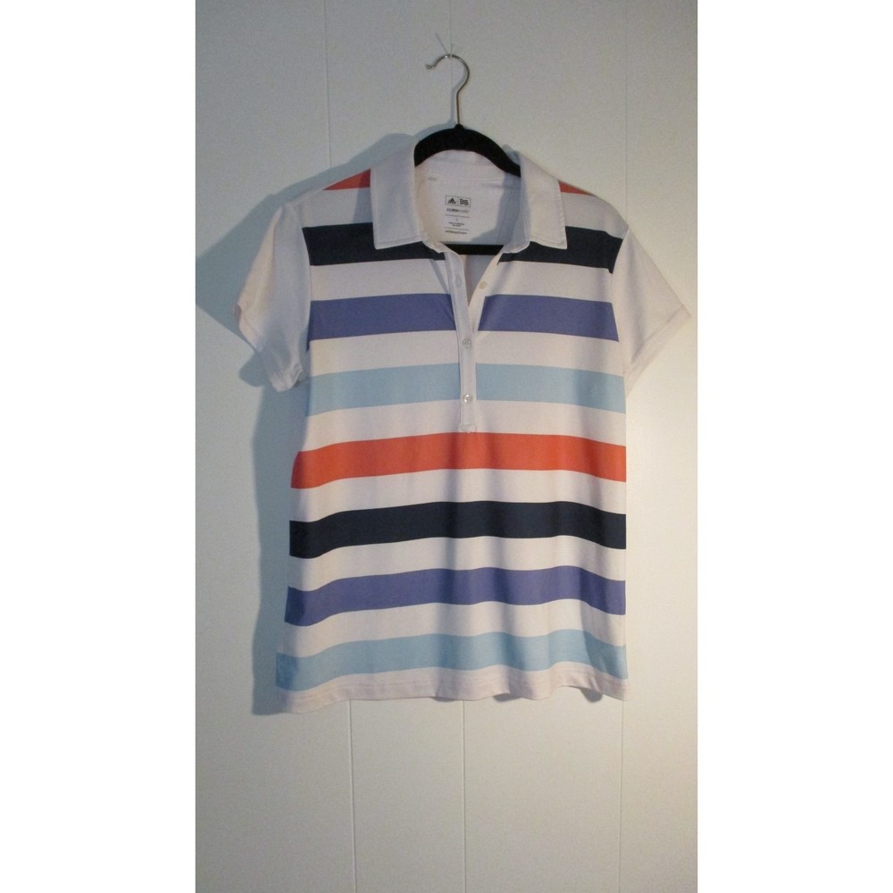 NWOT Adidas Climacool Golf Polo White Striped Short Sleeve